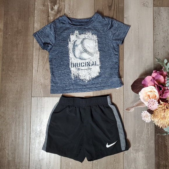 Nike and Champion Size 18m Athletic Baby Toddler Boy Outfit Gray Black Baseball - Picture 1 of 13